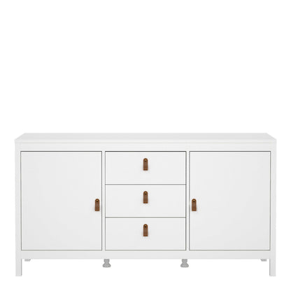 Wildberry Matt White Wooden Sideboard 2 Doors 3 Drawers Leather Handles