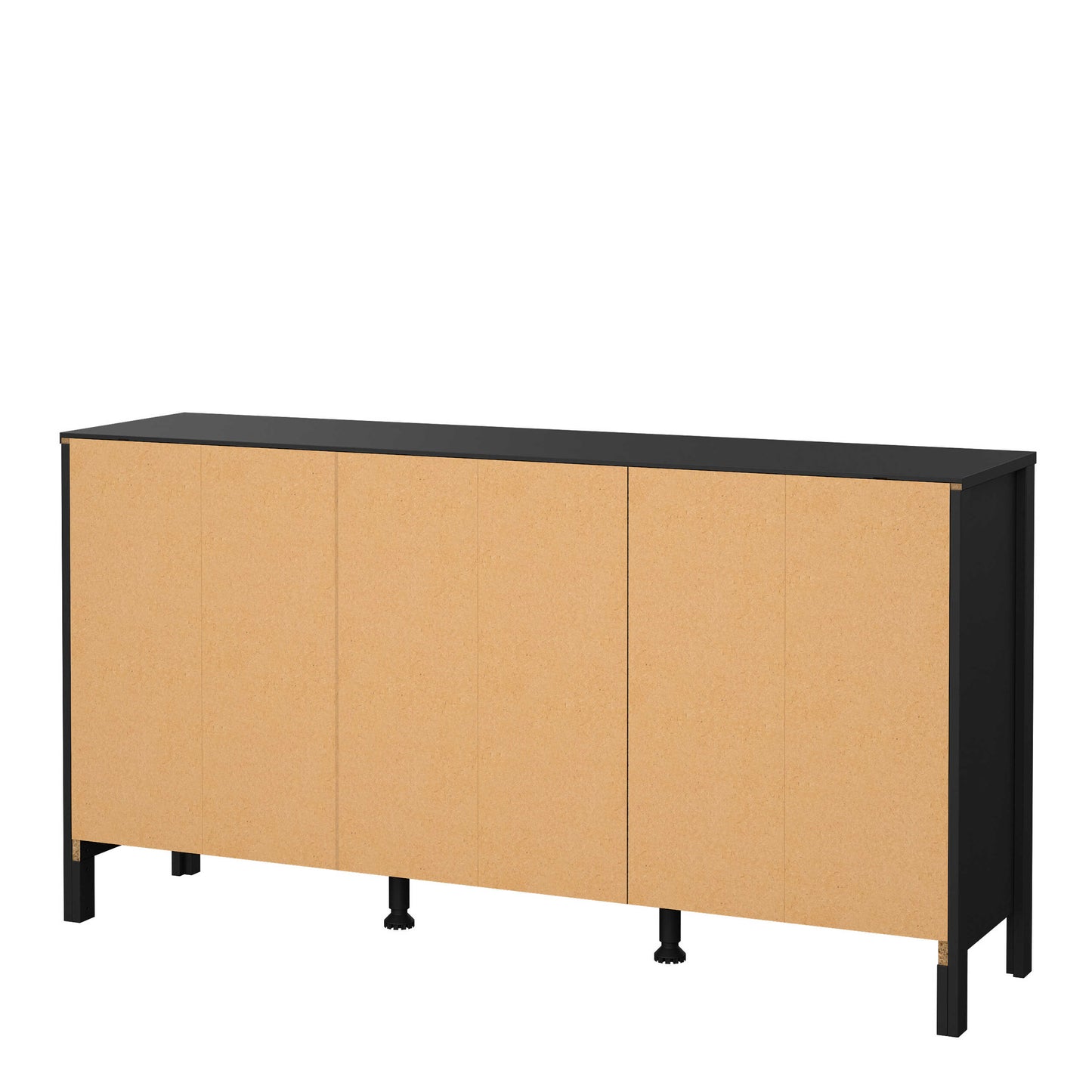 Wildberry Matt Black Wooden Sideboard 2 Doors 3 Drawers Leather Handles