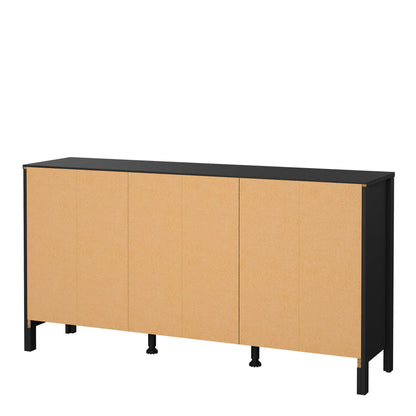 Wildberry Matt Black Wooden Sideboard 2 Doors 3 Drawers Leather Handles