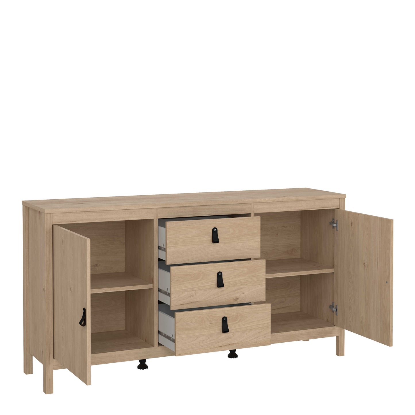 Wildberry Natural Oak Wood Sideboard 2 Doors 3 Drawers