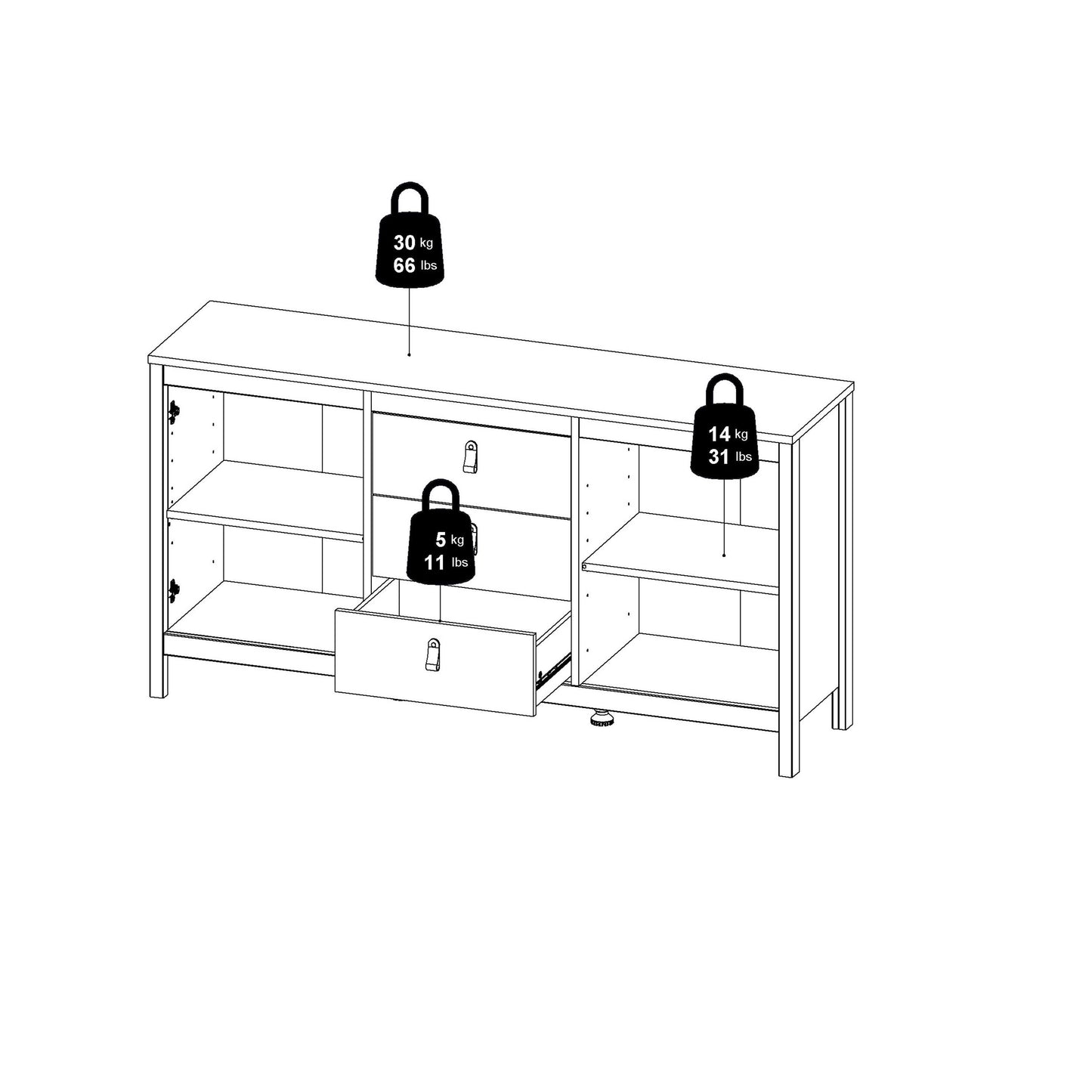 Wildberry Cashmere Wooden Sideboard 2 Doors 3 Drawers