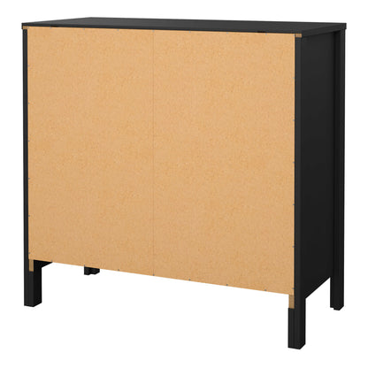 Wildberry Matt Black Wooden Sideboard 2 Doors 1 Drawer Leather Handles