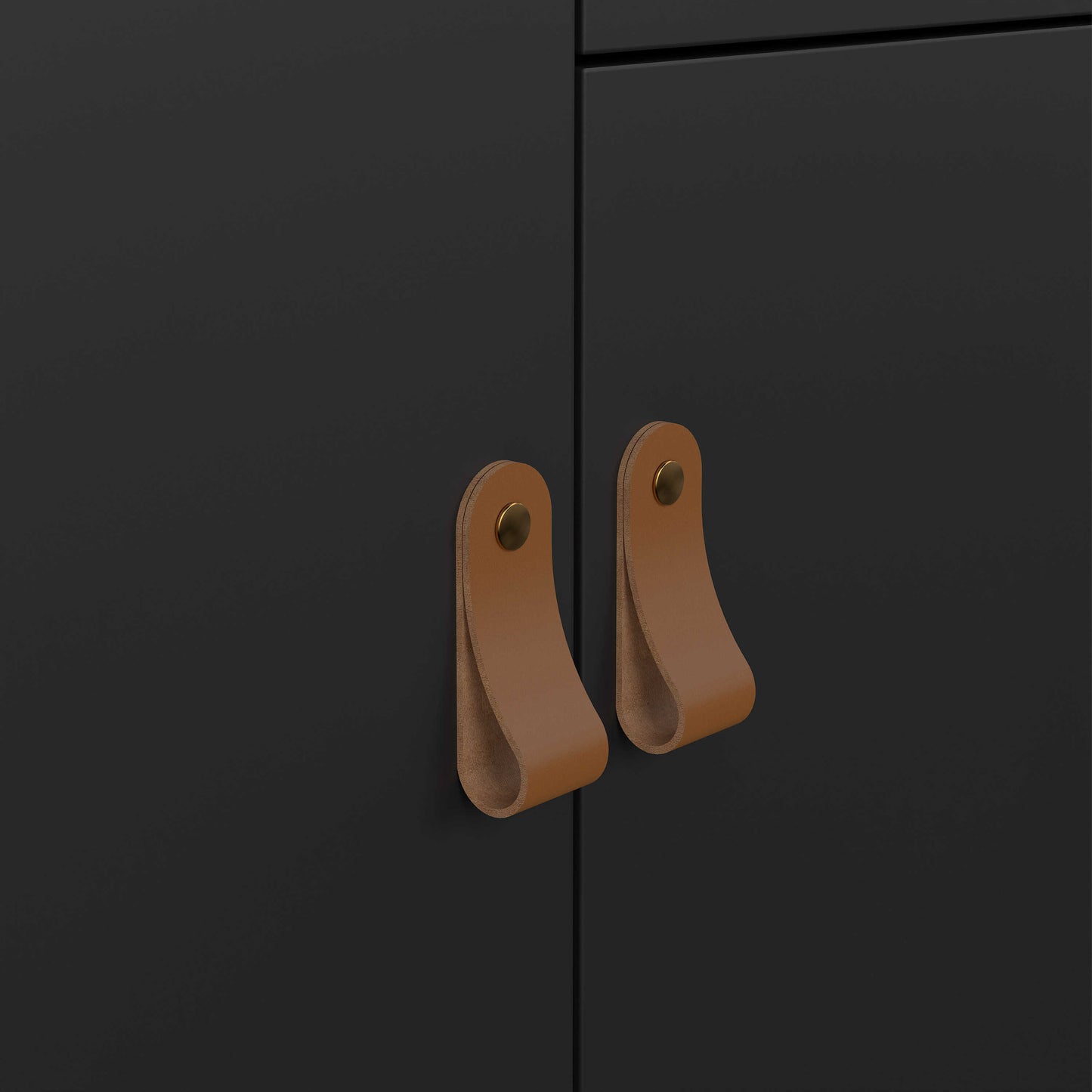 Wildberry Matt Black Wooden Sideboard 2 Doors 1 Drawer Leather Handles