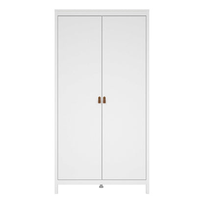 Wildberry Matt White Wardrobe with 2 Doors Leather Handles
