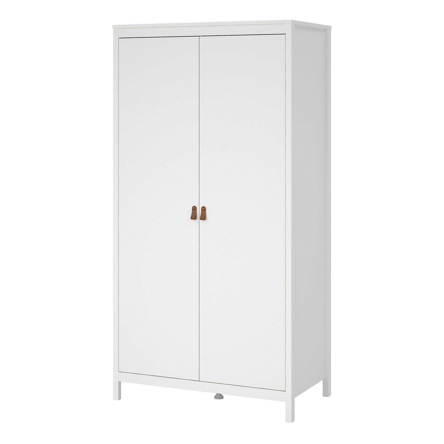 Wildberry Matt White Wardrobe with 2 Doors Leather Handles