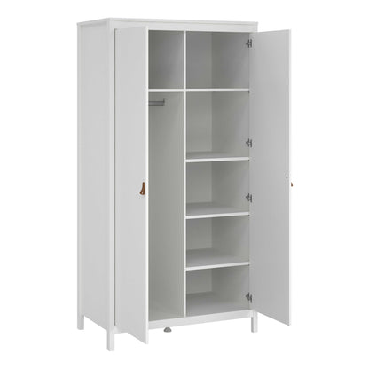 Wildberry Matt White Wardrobe with 2 Doors Leather Handles