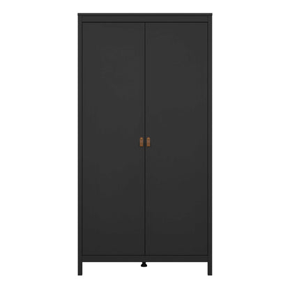 Wildberry Black Matt Wooden Wardrobe 2 Doors Leather Handles