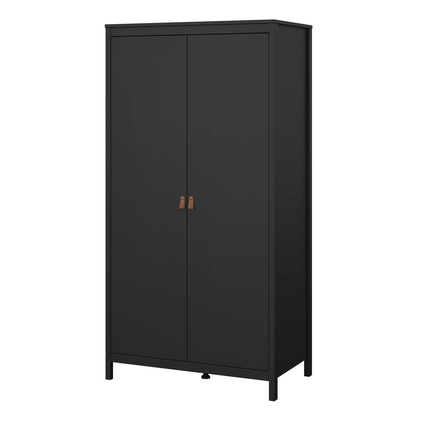 Wildberry Black Matt Wooden Wardrobe 2 Doors Leather Handles