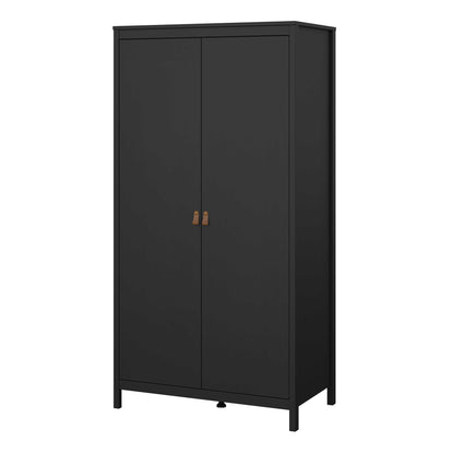 Wildberry Black Matt Wooden Wardrobe 2 Doors Leather Handles