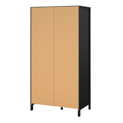 Wildberry Black Matt Wooden Wardrobe 2 Doors Leather Handles