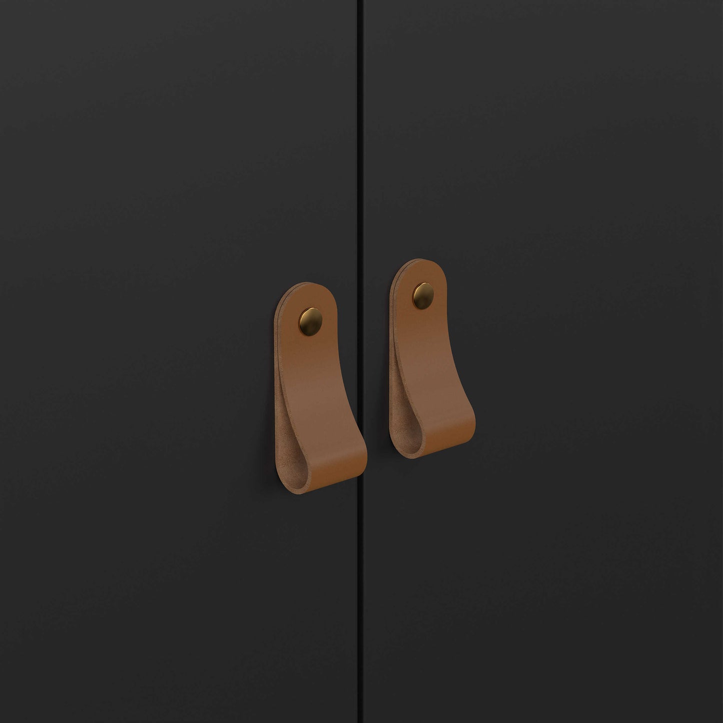Wildberry Black Matt Wooden Wardrobe 2 Doors Leather Handles