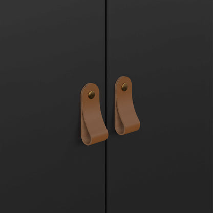 Wildberry Black Matt Wooden Wardrobe 2 Doors Leather Handles