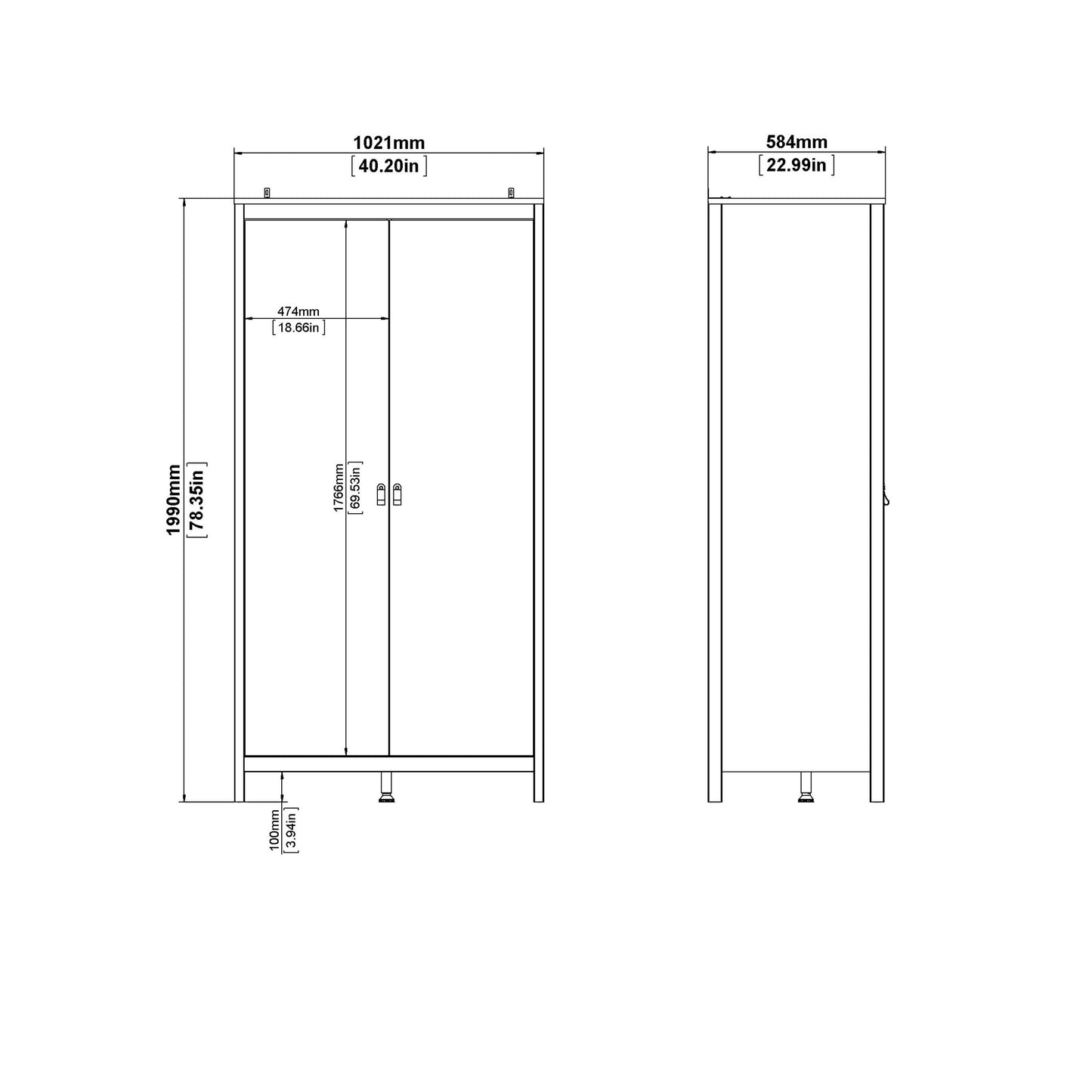 Wildberry Natural Oak Wood Wardrobe 2 Doors