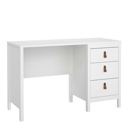 Wildberry Matt White Wooden Desk 3 Drawers Leather Handles