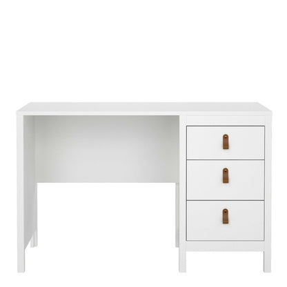 Wildberry Matt White Wooden Desk 3 Drawers Leather Handles