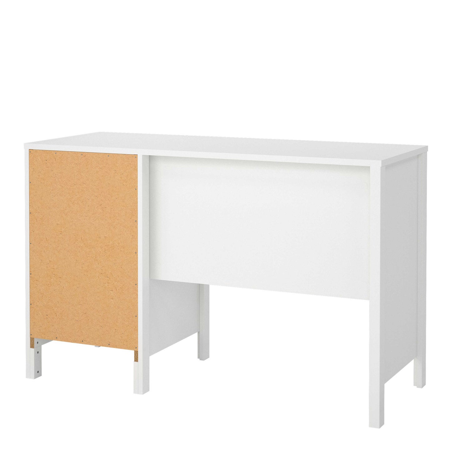 Wildberry Matt White Wooden Desk 3 Drawers Leather Handles