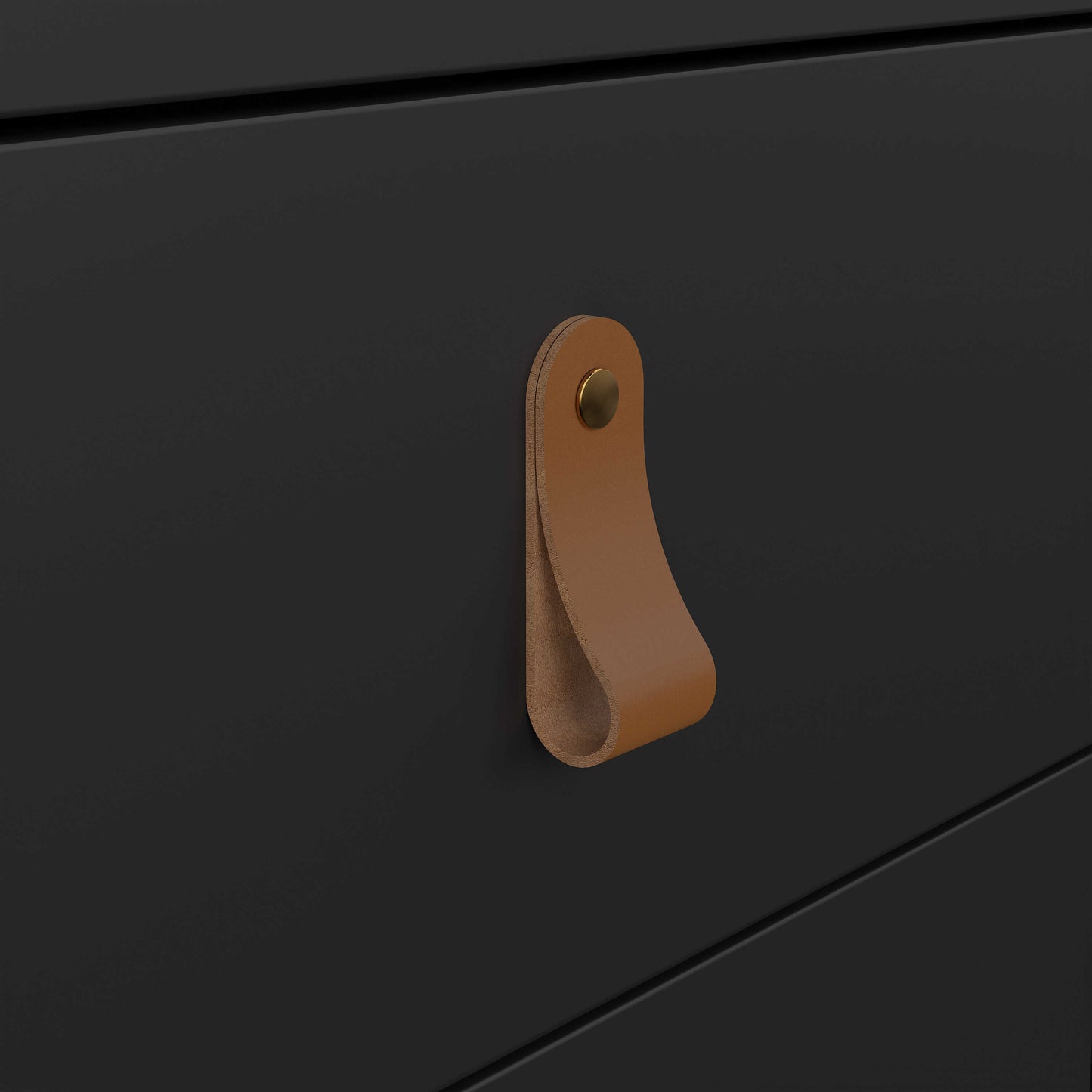 Wildberry Matt Black Wooden Desk 3 Drawers Leather Handles