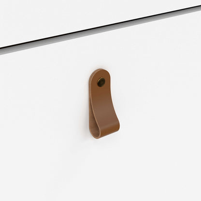 Wildberry Matt White Wooden Shoe Cabinet 2 Flip Down Doors Leather Handles