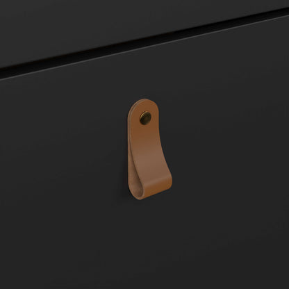 Wildberry Matt Black Wooden Shoe Cabinet 2 Flip Down Doors Leather Handles