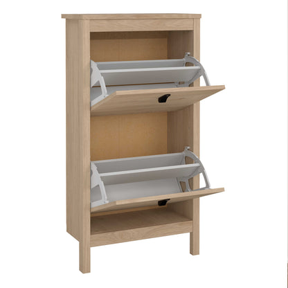 Wildberry Natural Oak Wood Shoe Cabinet 2 Flip Doors