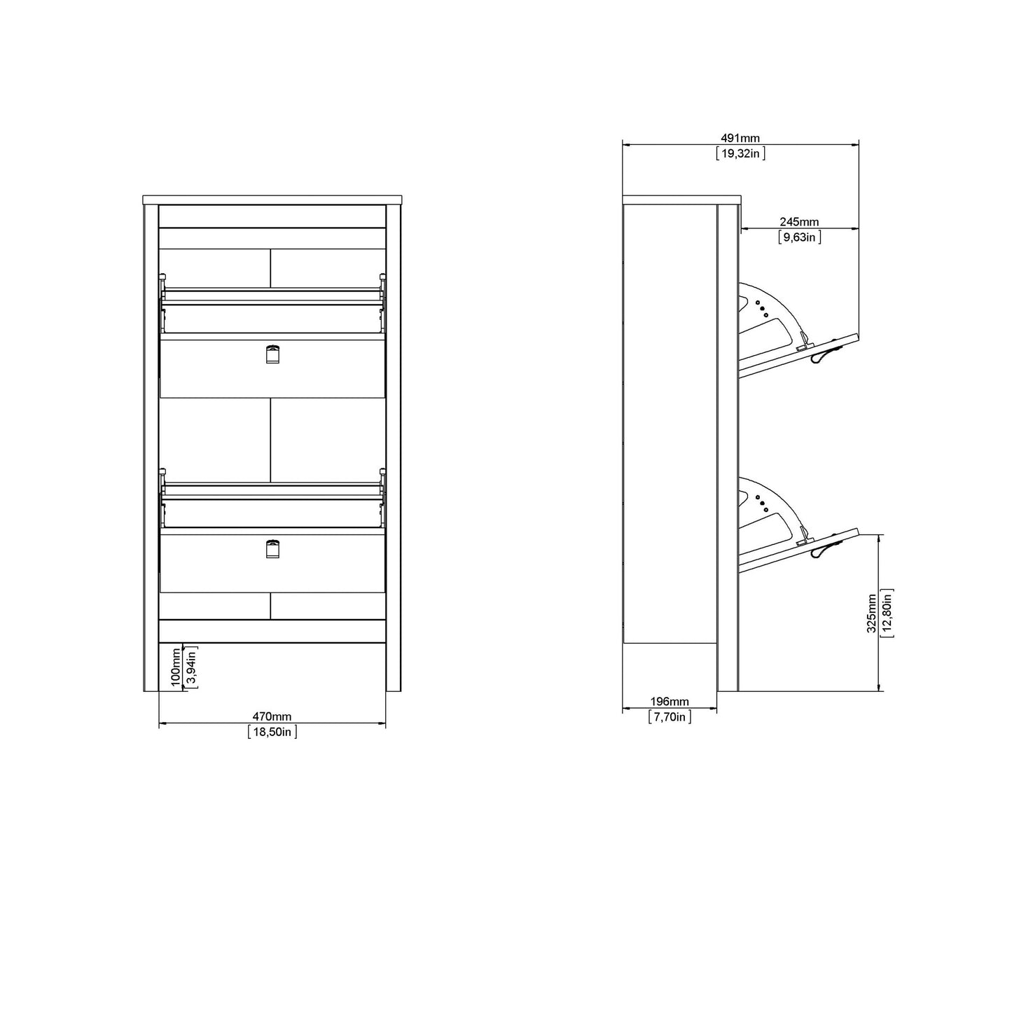 Wildberry Cashmere Wooden Shoe Cabinet 2 Flip Down Doors