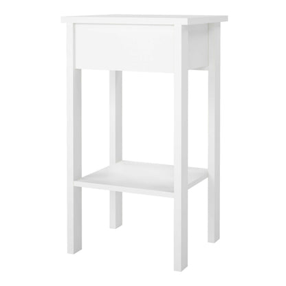Wildberry Matt White Wooden Bedside Table with 1 Drawer Bottom Shelf Leather Handles