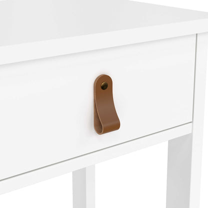 Wildberry Matt White Wooden Bedside Table with 1 Drawer Bottom Shelf Leather Handles