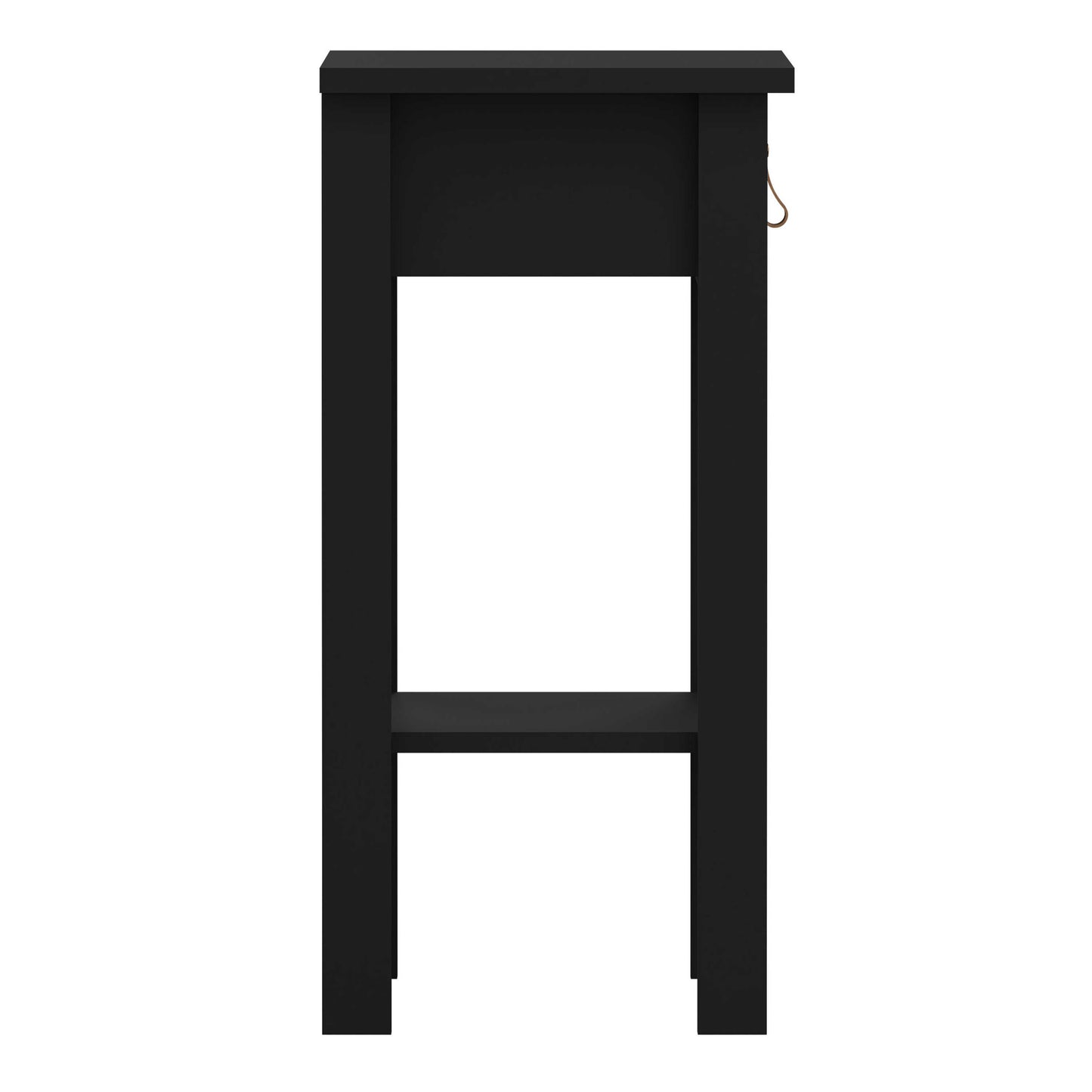 Wildberry Matt Black Wooden Bedside Table with 1 Drawer Bottom Shelf Leather Handles