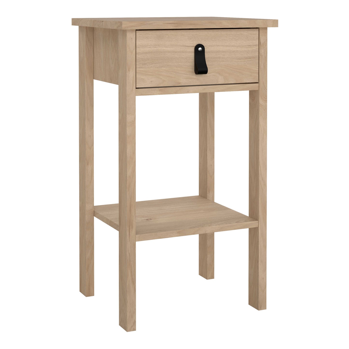 Wildberry Natural Oak Wood Bedside Table 1 Drawer Leather Handle