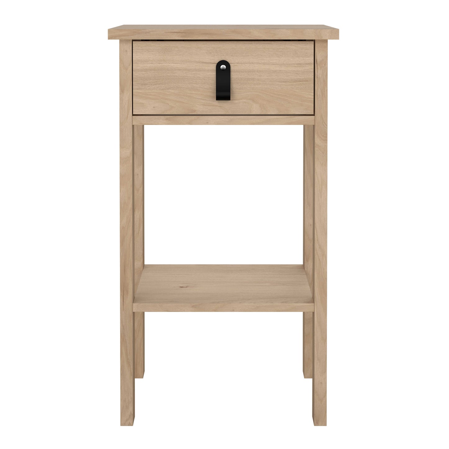 Wildberry Natural Oak Wood Bedside Table 1 Drawer Leather Handle