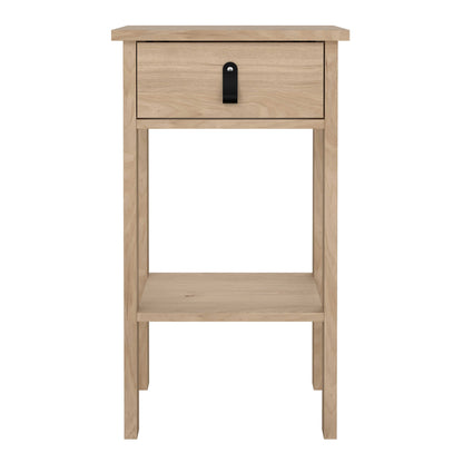 Wildberry Natural Oak Wood Bedside Table 1 Drawer Leather Handle
