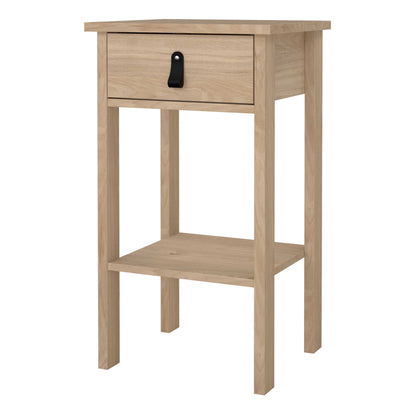 Wildberry Natural Oak Wood Bedside Table 1 Drawer Leather Handle