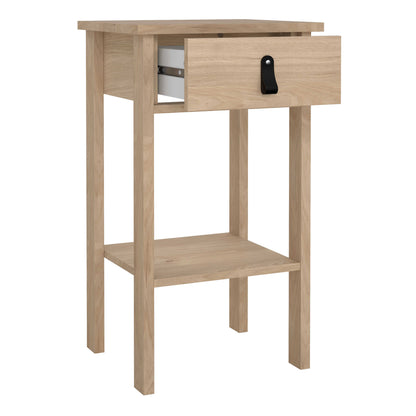 Wildberry Natural Oak Wood Bedside Table 1 Drawer Leather Handle