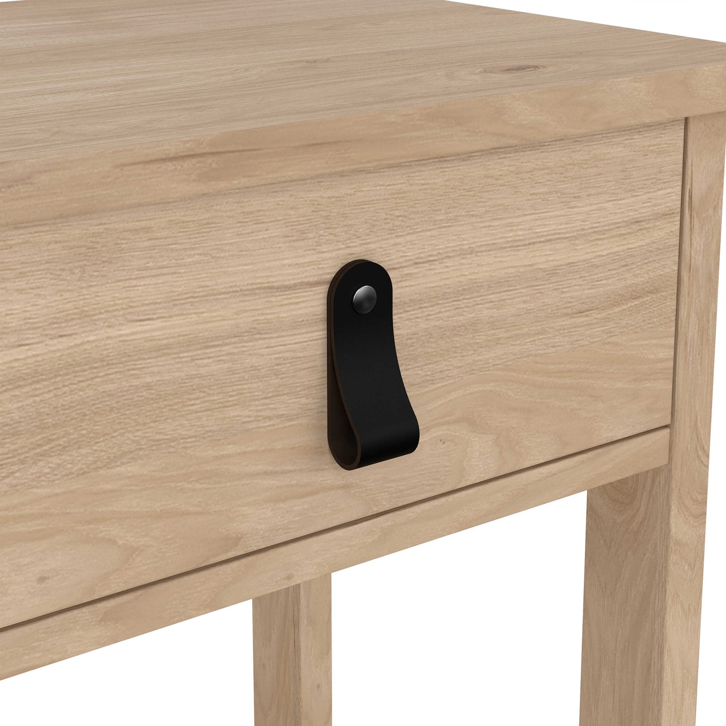 Wildberry Natural Oak Wood Bedside Table 1 Drawer Leather Handle