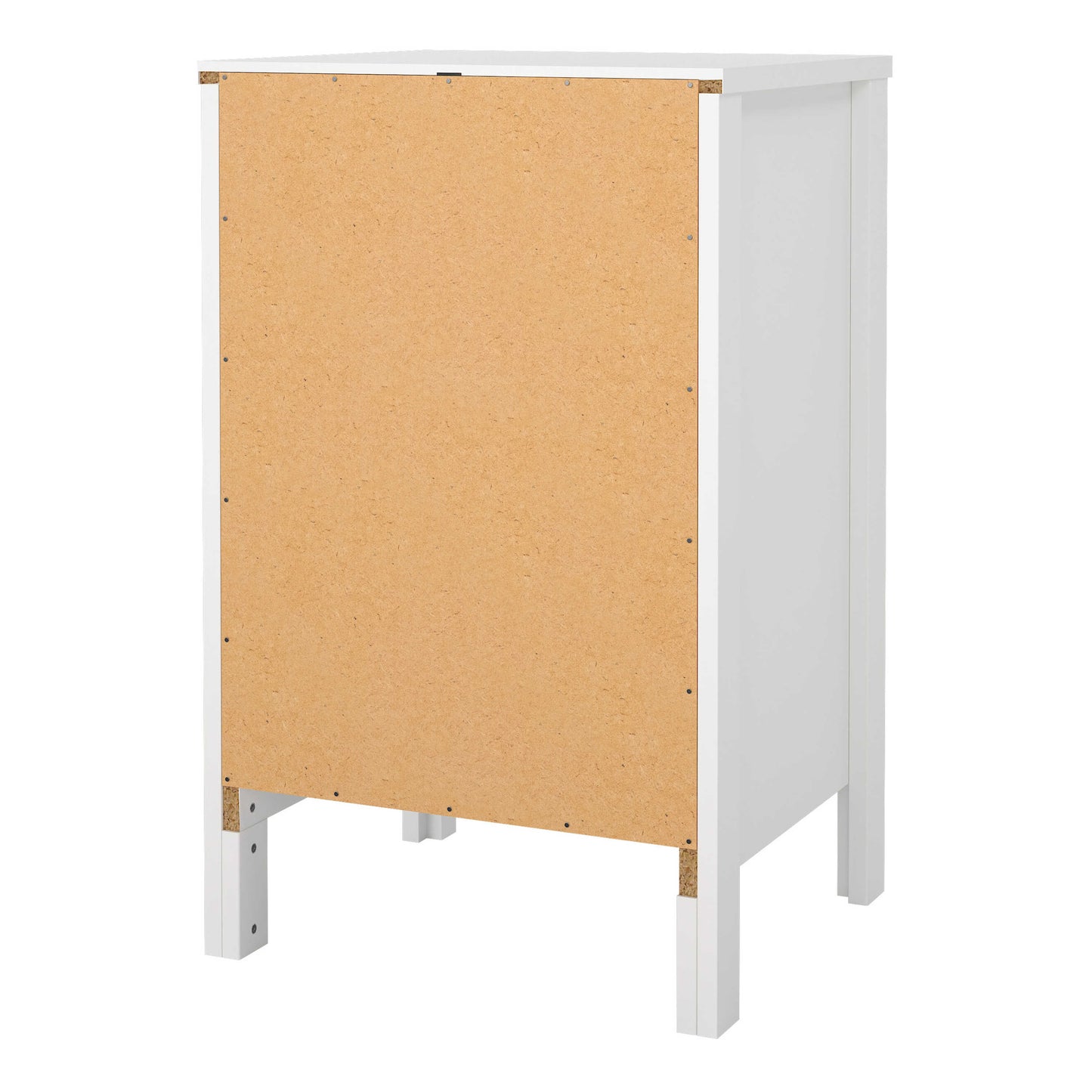 Wildberry Matt White Bedside Table 3 Drawers Leather Handles