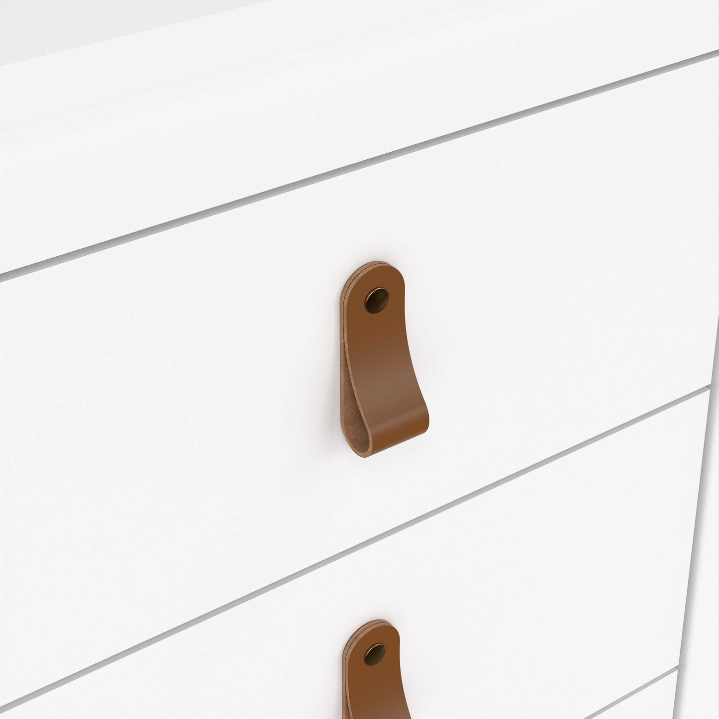 Wildberry Matt White Bedside Table 3 Drawers Leather Handles
