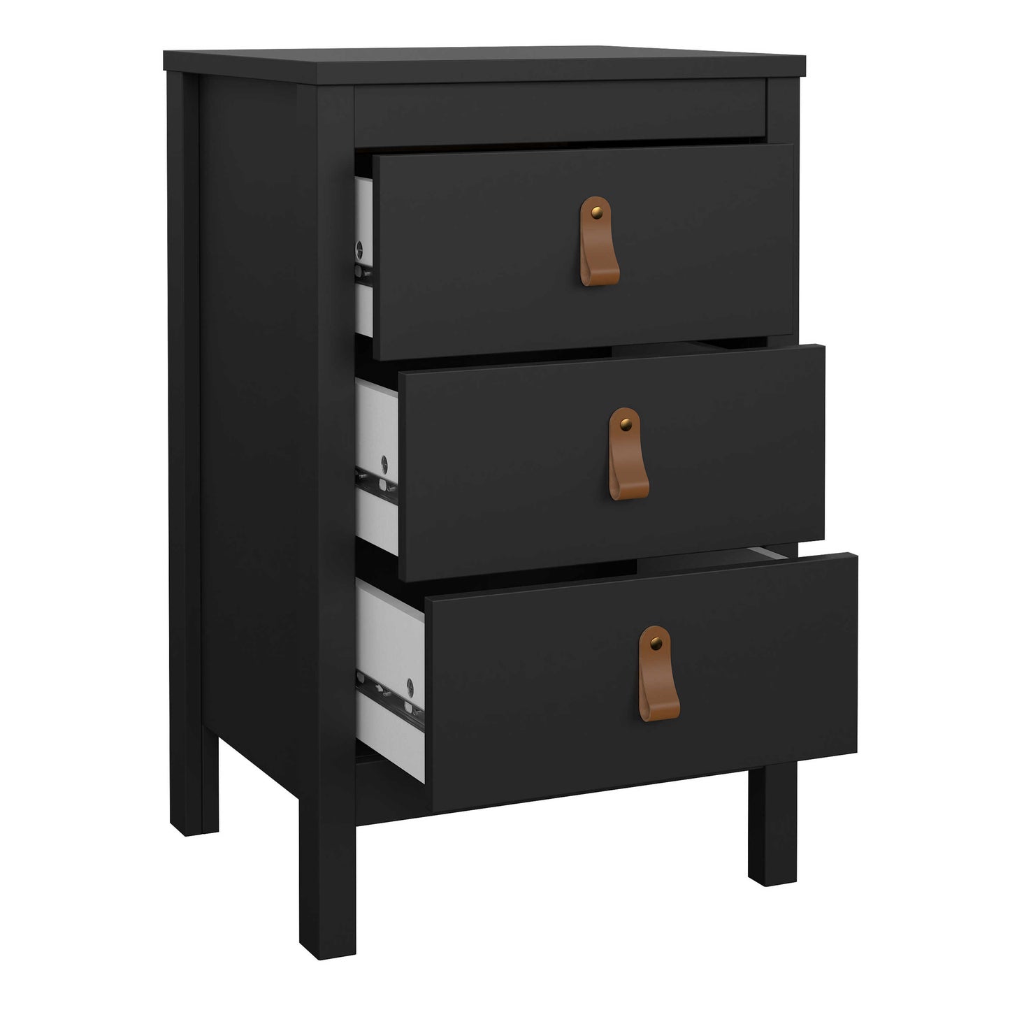 Wildberry Matt Black Bedside Table 3 Drawers