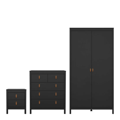 Wildberry 3 Piece Matt Black Bedroom Furniture Set Leather Handles