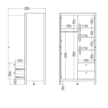 Gossmere White Wardrobe 2 Doors 2 Drawers