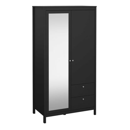 Gossmere Matt Black Wardrobe 2 Doors 2 Drawers