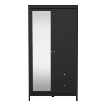 Gossmere Matt Black Wardrobe 2 Doors 2 Drawers