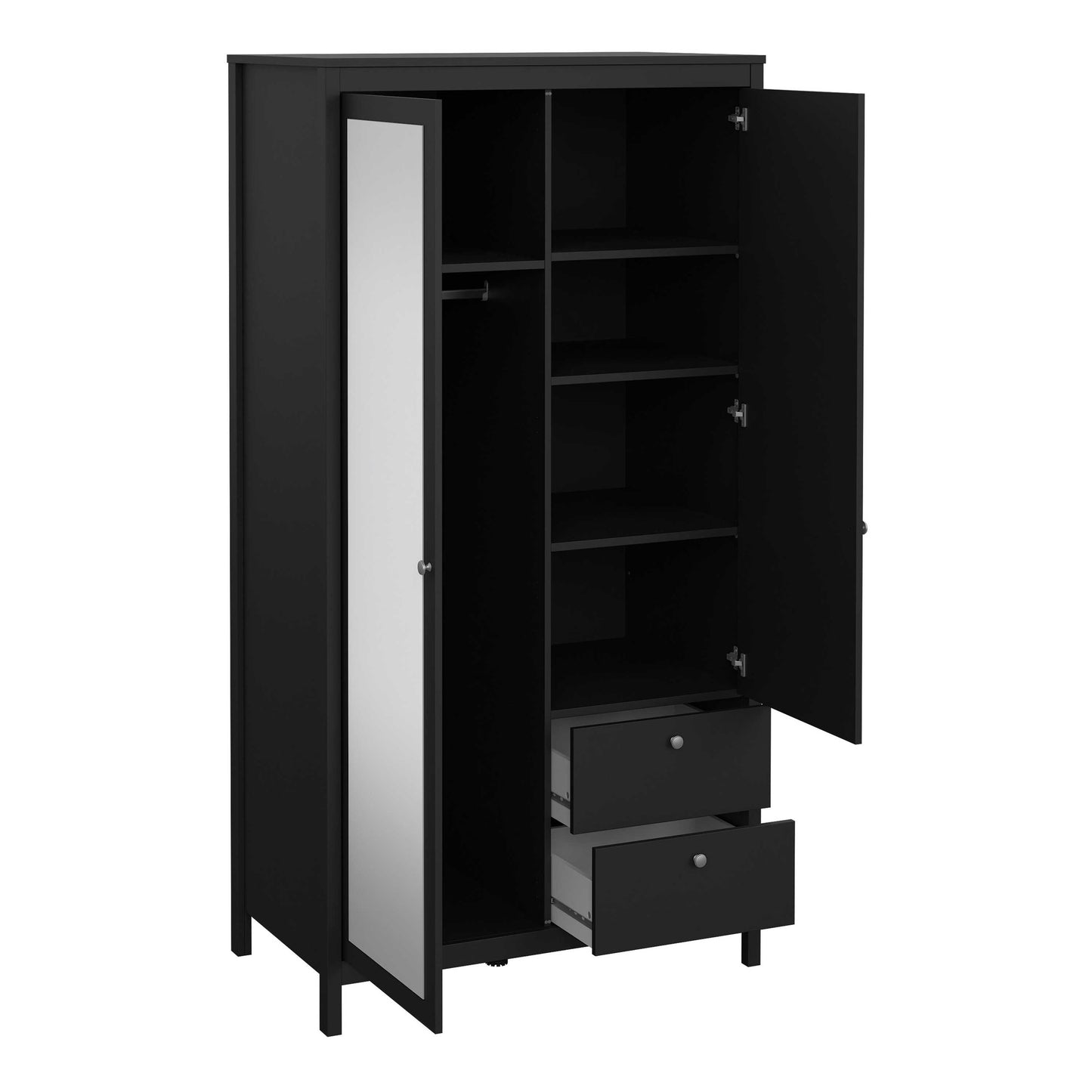Gossmere Matt Black Wardrobe 2 Doors 2 Drawers