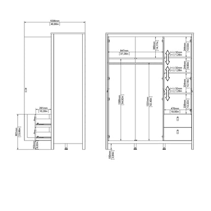 Gossmere White Wardrobe 3 Doors 2 Drawers