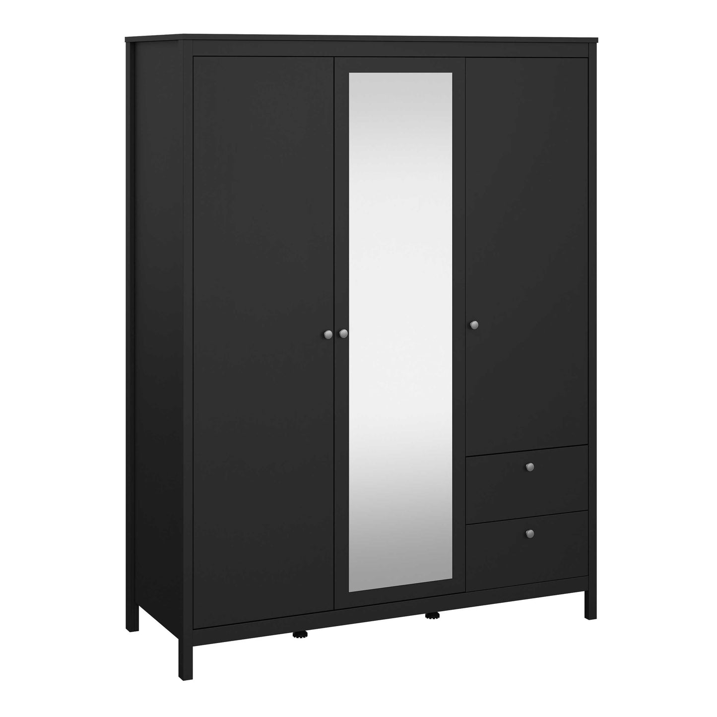 Gossmere Matt Black Wardrobe 3 Doors 2 Drawers