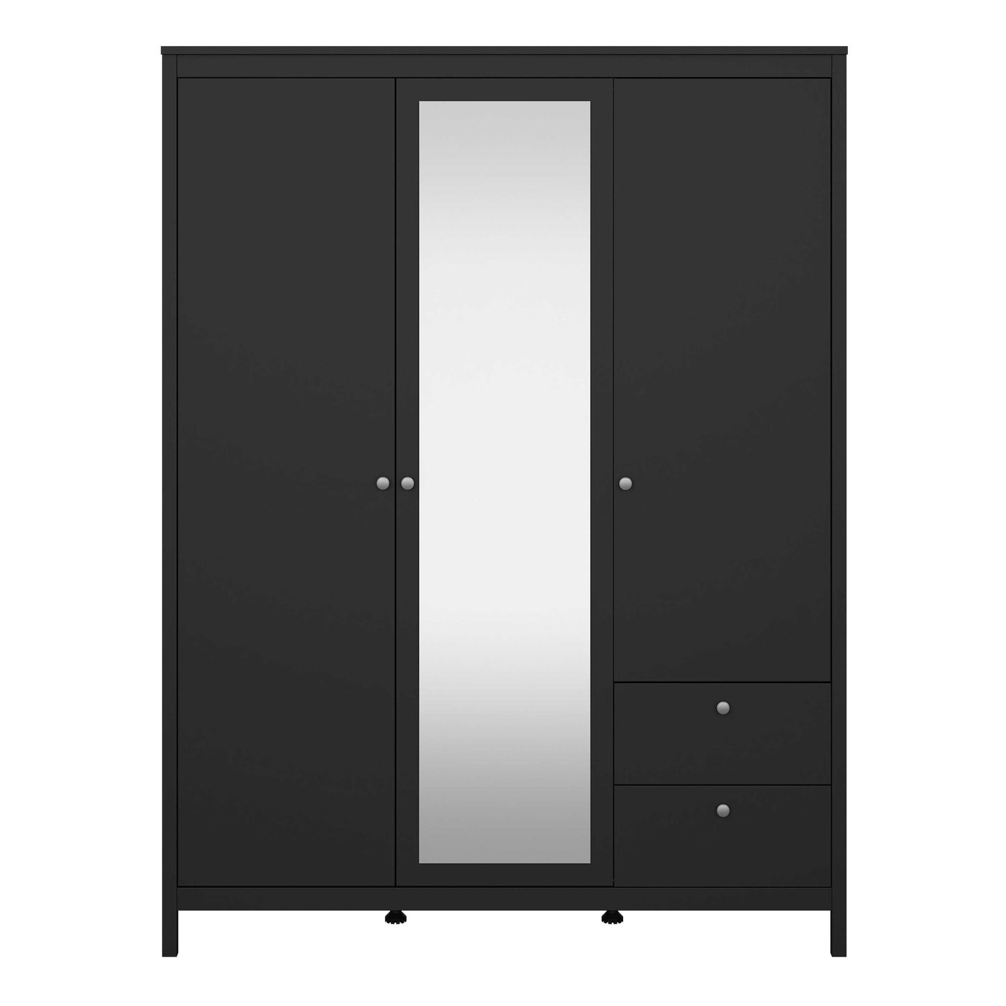Gossmere Matt Black Wardrobe 3 Doors 2 Drawers