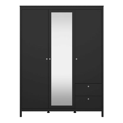 Gossmere Matt Black Wardrobe 3 Doors 2 Drawers