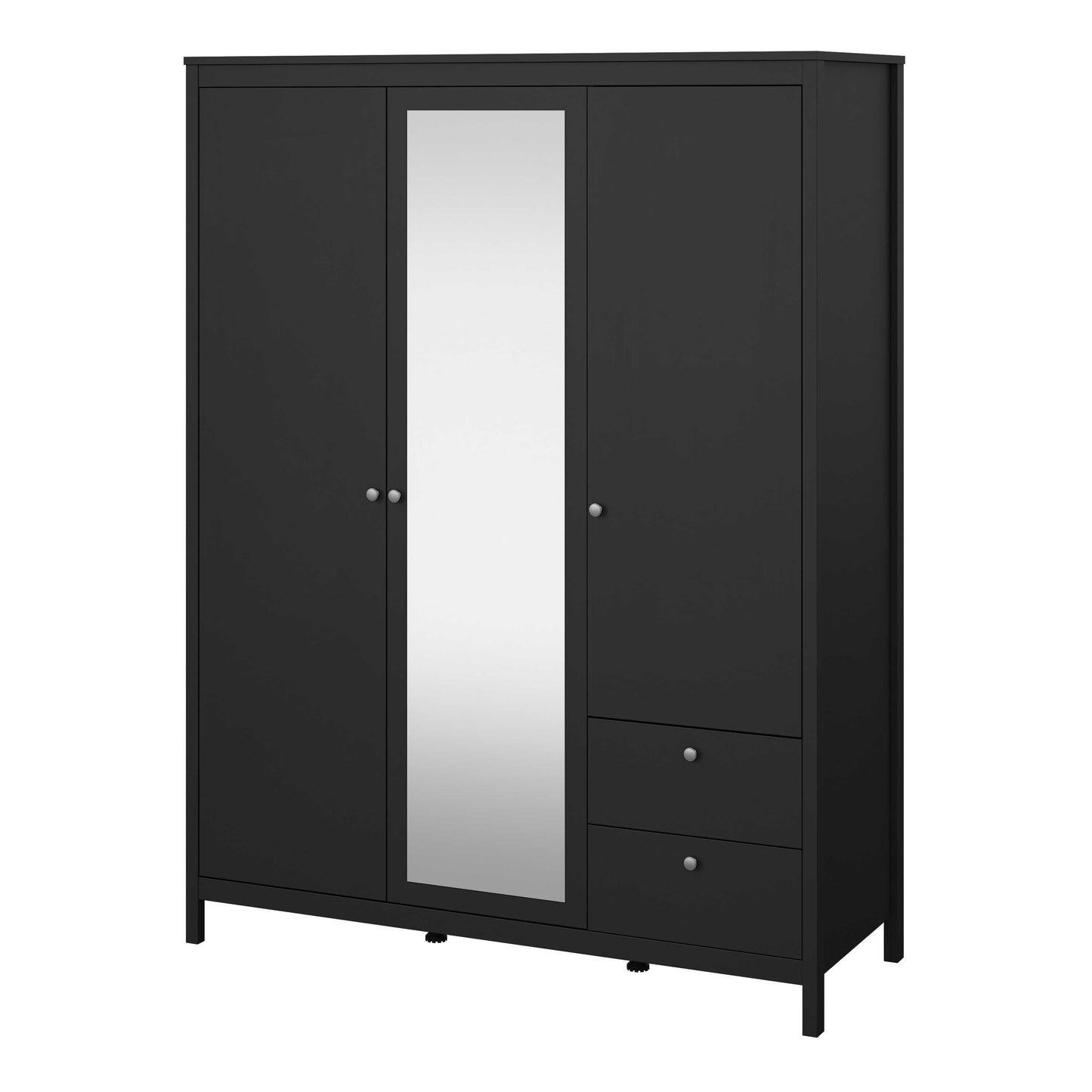 Gossmere Matt Black Wardrobe 3 Doors 2 Drawers