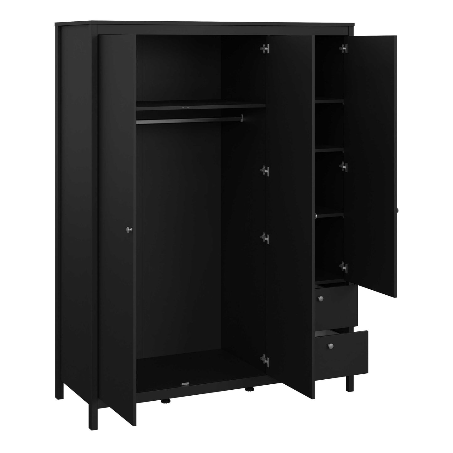 Gossmere Matt Black Wardrobe 3 Doors 2 Drawers