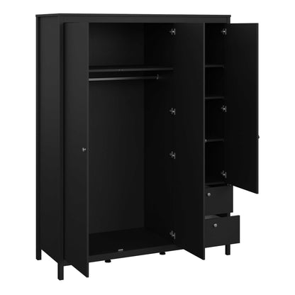 Gossmere Matt Black Wardrobe 3 Doors 2 Drawers