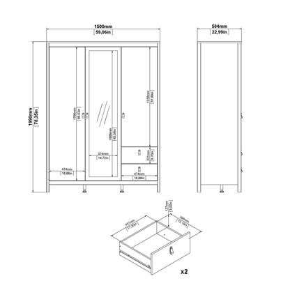 Gossmere Natural Cashmere Wardrobe 3 Doors 2 Drawers